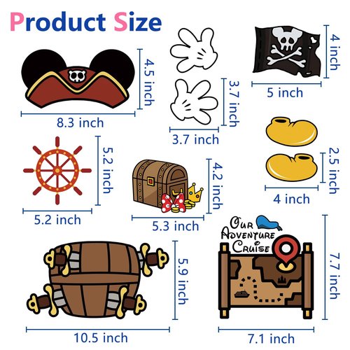 10 Pack Pirate Night Magnetic Cruise Door Decorations – Captain Mouse & Ears Magnets for DCL & Other Ships, Funny Stateroom Door Sign Set