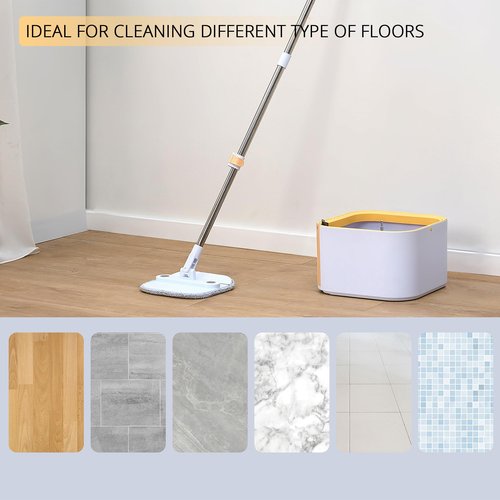 True & Tidy® TrueClean Spin Mop 2.0 w/Detachable Inner Bucket, Self Standing, Separates Clean and Dirty Water, Foldable Square Mop Head, Triple Jet Stream w/Hidden Brush, Replaceable 2pc Pads