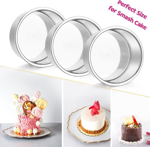 E-far Mini Round Cake Pan Set - 3 Stainless Steel Pans, Non-Toxic & Dishwasher Safe, 4 Inch Size