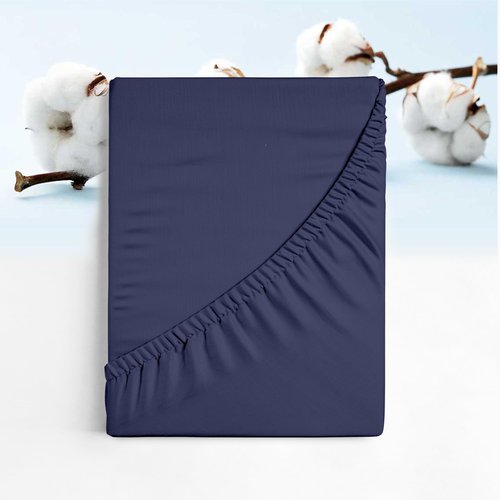 RUVANTI 100% Cotton Fitted Sheet Full Size Only - Crispy Cooling Percale Sheet - Breathable & Durable - Deep Pocket 16 Inches (Fits up to 18") - Deep Navy - 1 Piece