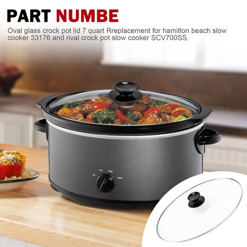 Oval Glass Lid 7 Quart Fits for Hamilton Beach Slow Cooker Lid & Rival Crock Pot Slow Cooker SCV700SS,SCCPVP700-S Replacement Oval 7 Quart Lids