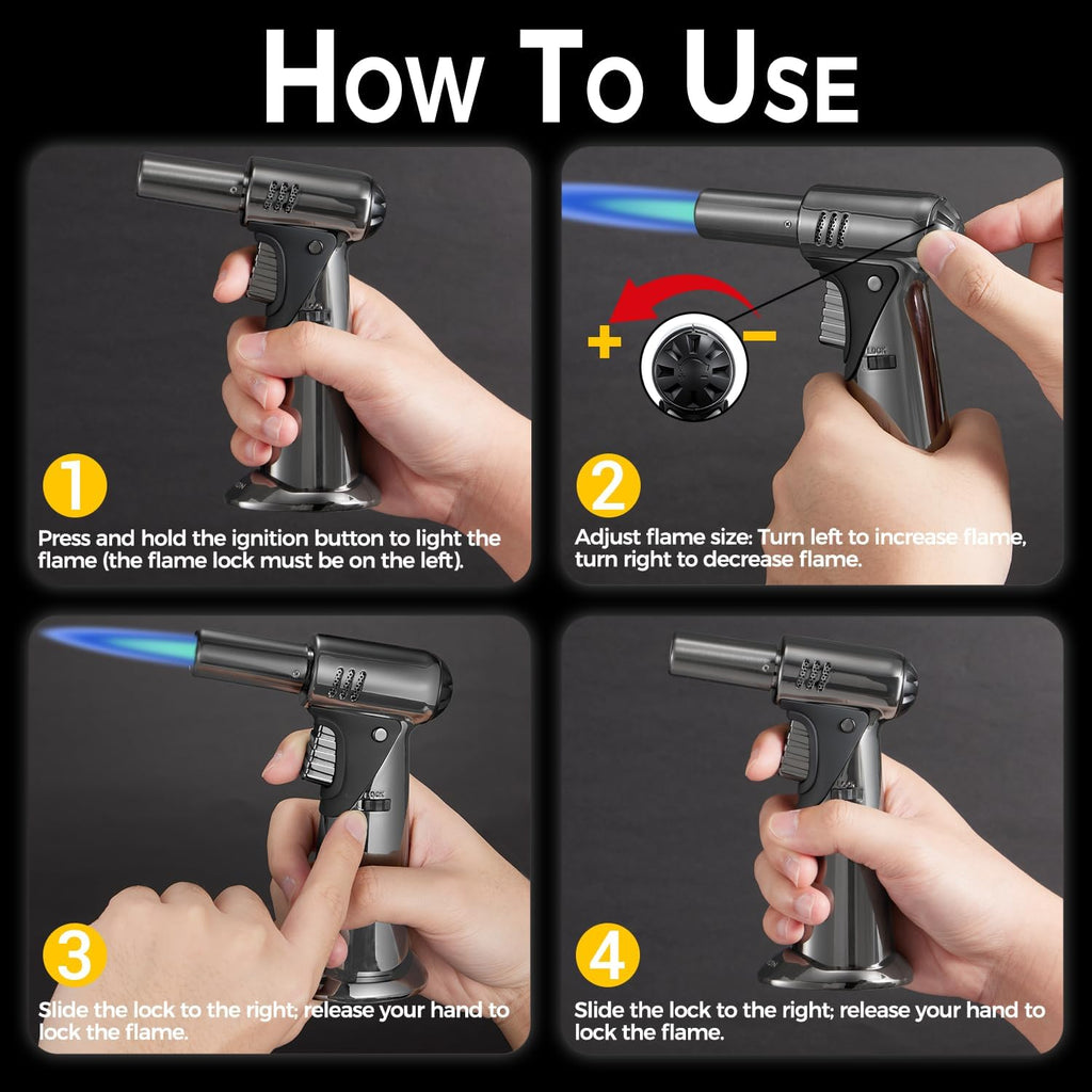 Skiennix Butane Torch - Adjustable Flame Kitchen Torch with Safety Lock for Baking & BBQ | Refillable Lighter