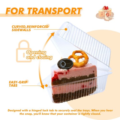 AQSXO 100 Pcs Transparent Cake Slice Plastic Containers with Lids 4 Inches Hinged Lid Cheese cake Container, for Take Out Packaging, Bakery and Cafe.
