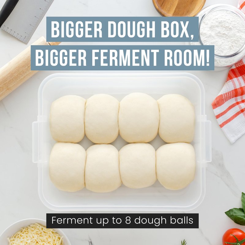 Chef Pomodoro Large Pizza Dough Proofing Box with 2 Trays and 2 Lids, 17.3 x 13.4, Pizza Dough Container with Lid Fits 6-8 Dough Balls, Pizza Dough Tray With Convenient Carry Handle (Blue)