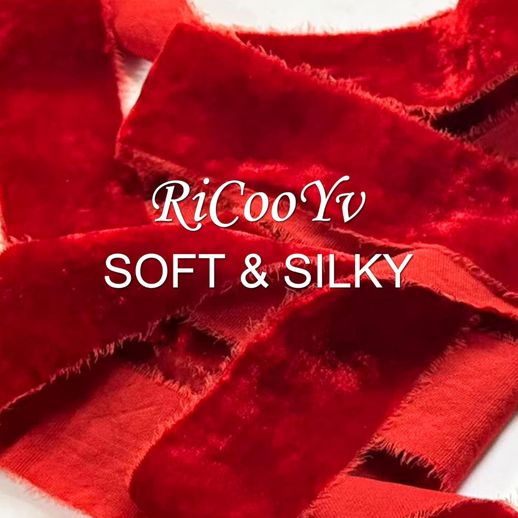 Red Velvet Ribbon - 1.5 Inch Handmade Silk Fabric for Gift Wrapping, Bouquets & Hair Bows | 5 Yards