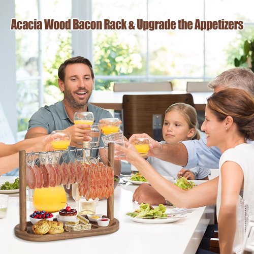 Acacia Wood Bacon Display Rack-Set of 2 Bacon Clothesline Serving Tray-Bacon Hanger Serving Platters-Exquisite Bacon Serving Dishes-Wooden Charcuterie Board-Housewarming&Wedding Gift for Parties