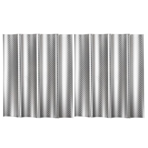 uxcell 2Pcs Perforated French Bread Baking Pan, 15" x 13" Toast Molds Tray, 4 Wave Loaves Baking Tray for Baking Loaf Bread (Silver Tone)