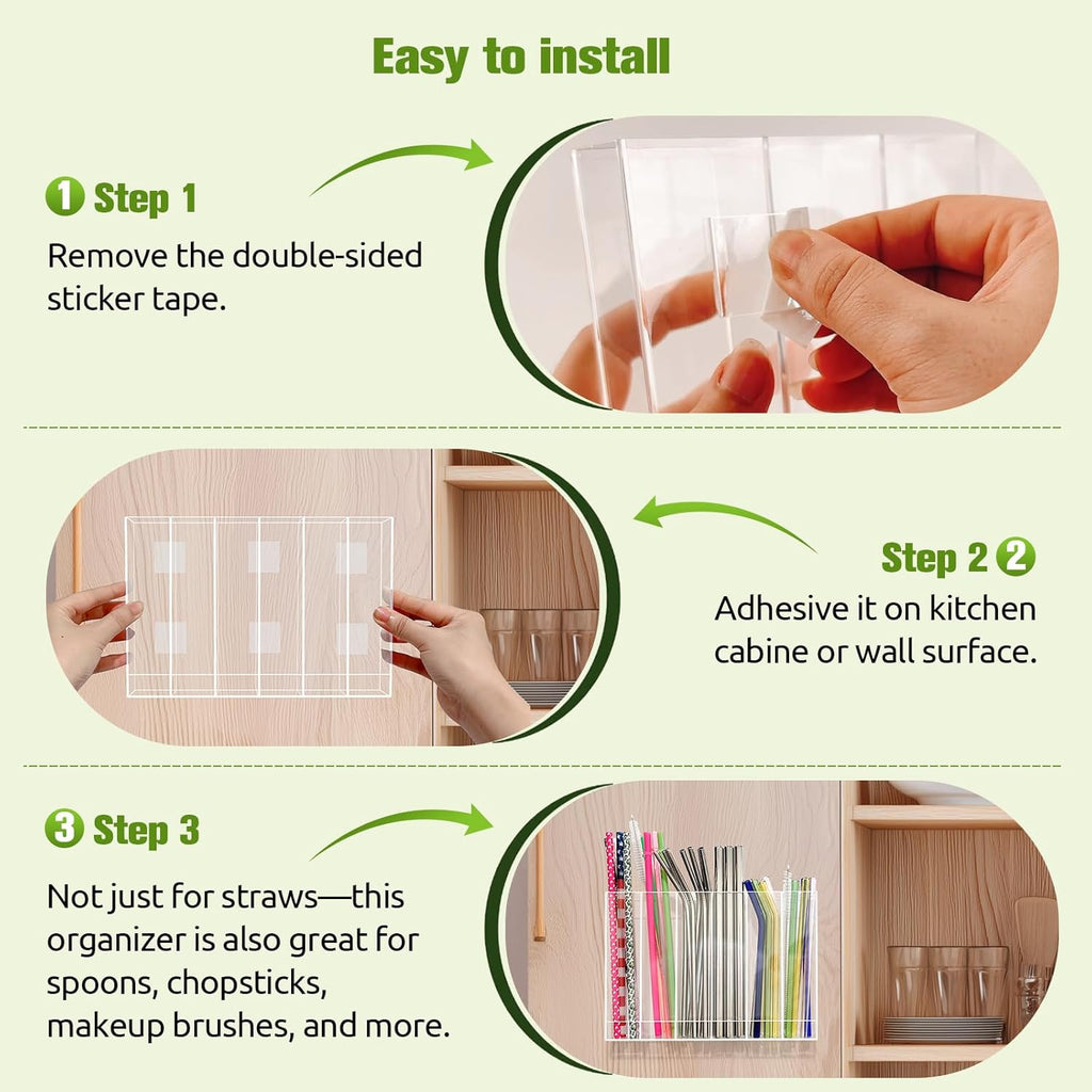 Skiennix 9.6” Large Acrylic Straw Holder - 6 Compartments, Easy to Clean, Reusable Tumbler Organizer