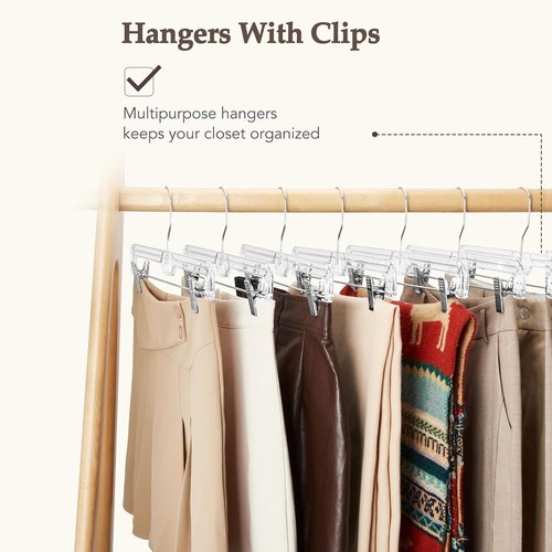 HOUSE DAY Clear Pants Hangers - Non-Slip Clip Hangers for Women | 25 Pack, Heavy Duty 14" Short Design