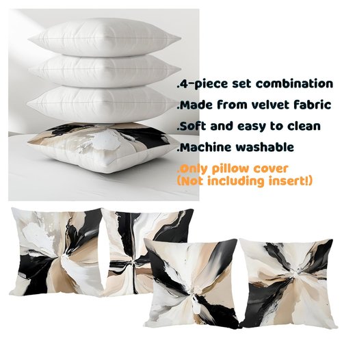 Black White Modern Throw Pillow Covers,Neutral Abstract Art Pillow Case,Decorative Pillow Covers for Bedroom Living Room,Abstract Art Pillow Cover Home Decor,Set of 4 (White & Brown, 18x18inches)