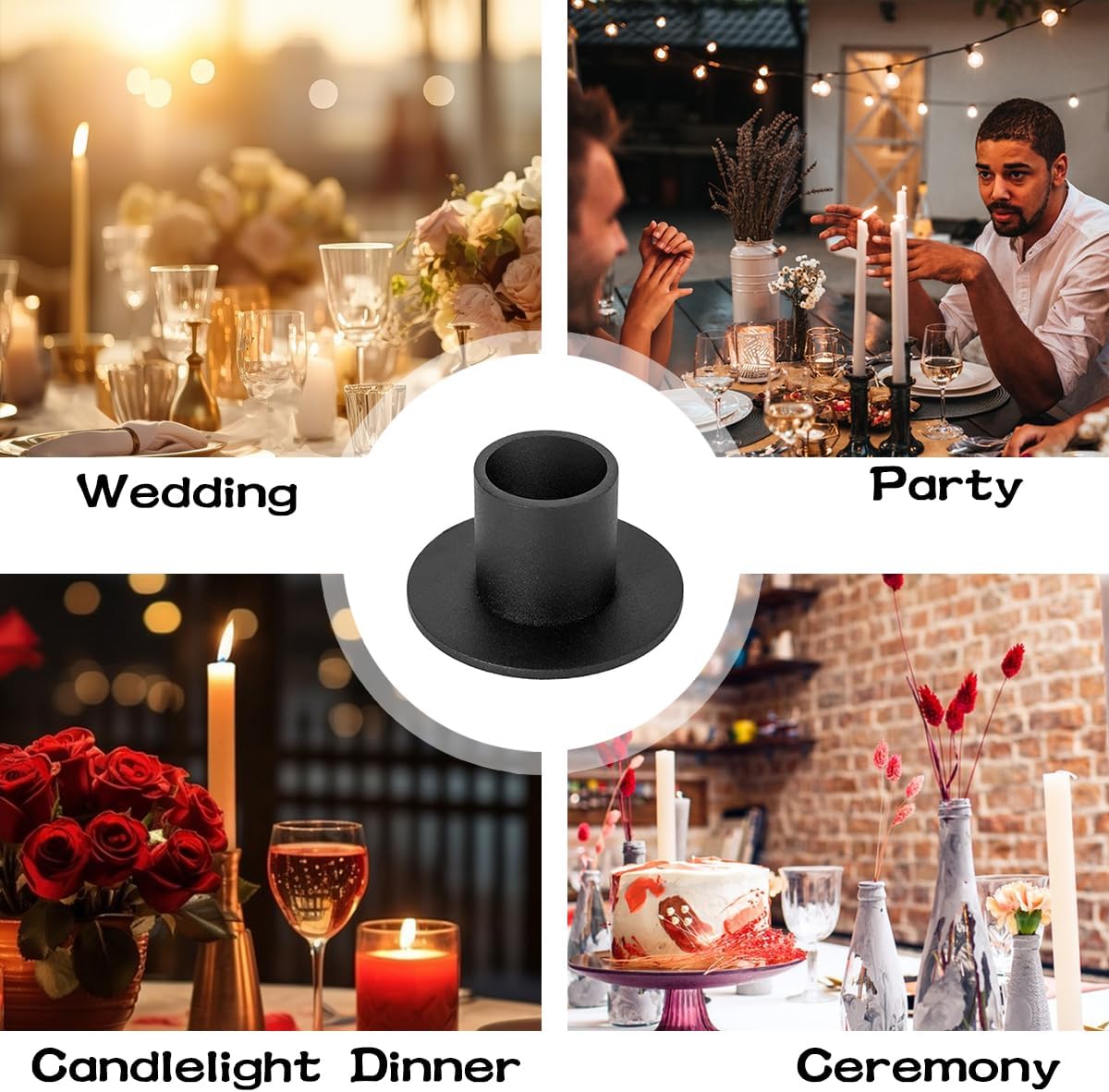 Skiennix Candle Holders - 4 PCS Matte Black Iron Candlestick Holders for Home Decor & Events
