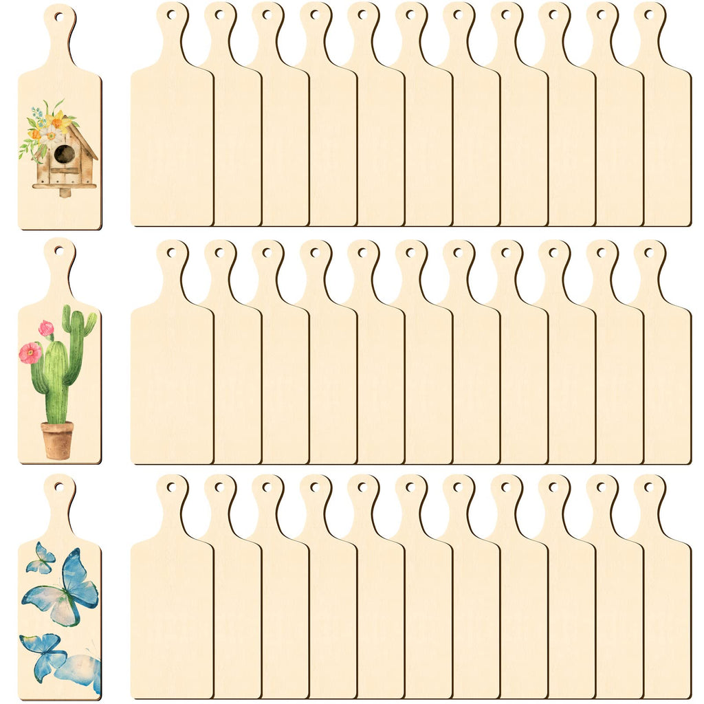 36 Pcs Wooden Mini Cutting Board with Handle Unfinished Wood Craft Mini Charcuterie Boards Paddle Blank Small Chopping Plank for DIY Kitchen Cooking Vegetables Decor(9.4 x 3.5 Inch)