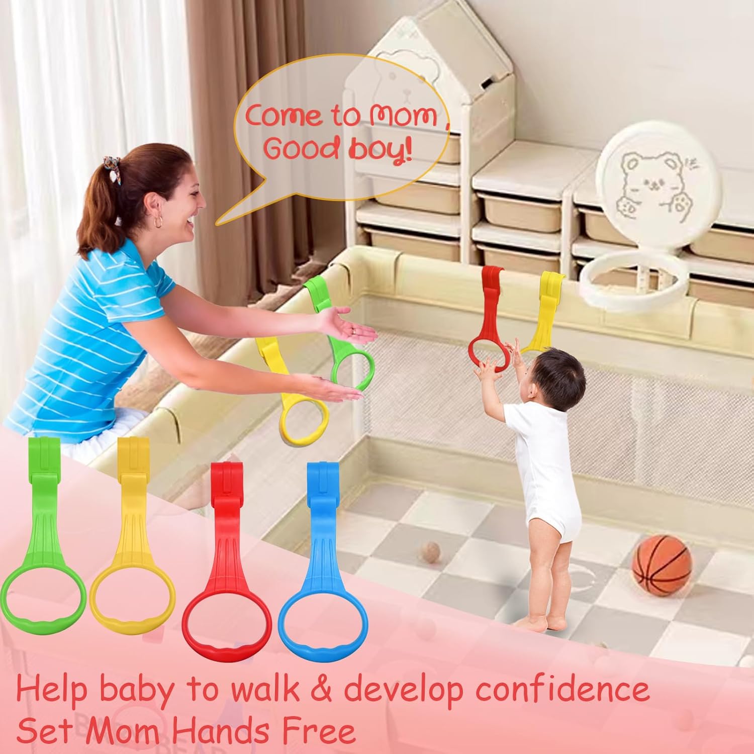 Skiennix Baby Pull Up Ring - Learn to Walk Assist for Playpen or Crib | 4 Color Options