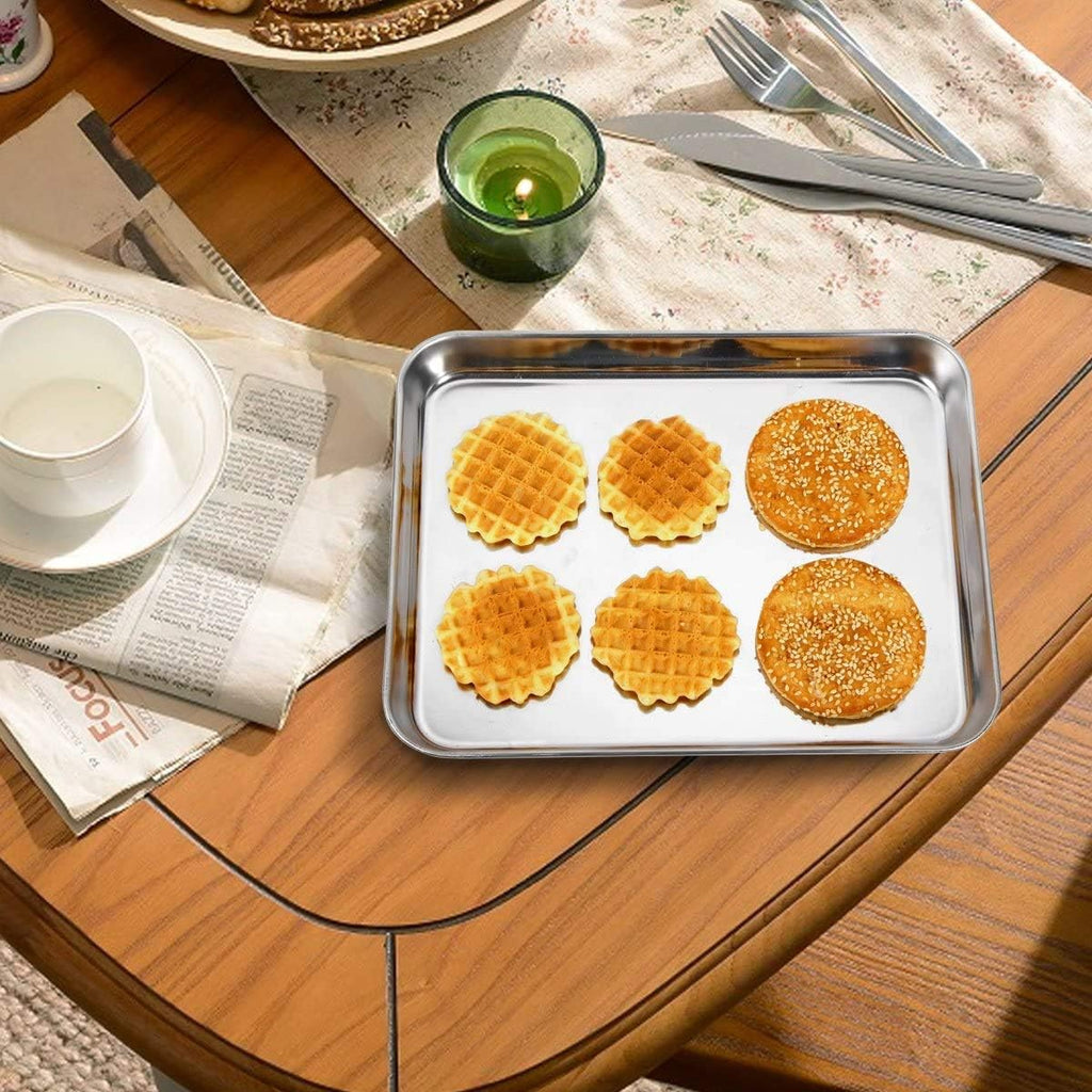 Wildone Baking Sheet Set - Stainless Steel Cookie Pans with Cooling Racks | 2 Sheets & 2 Racks, 9 x 7 x 1 Inch, Non-Toxic & Easy to Clean