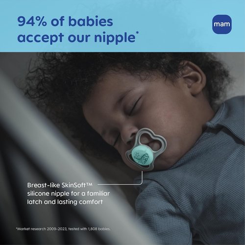 MAM Air Pacifier - Extra Air Flow for Sensitive Skin, Glows in The Dark | BPA-Free Silicone, 4 Count