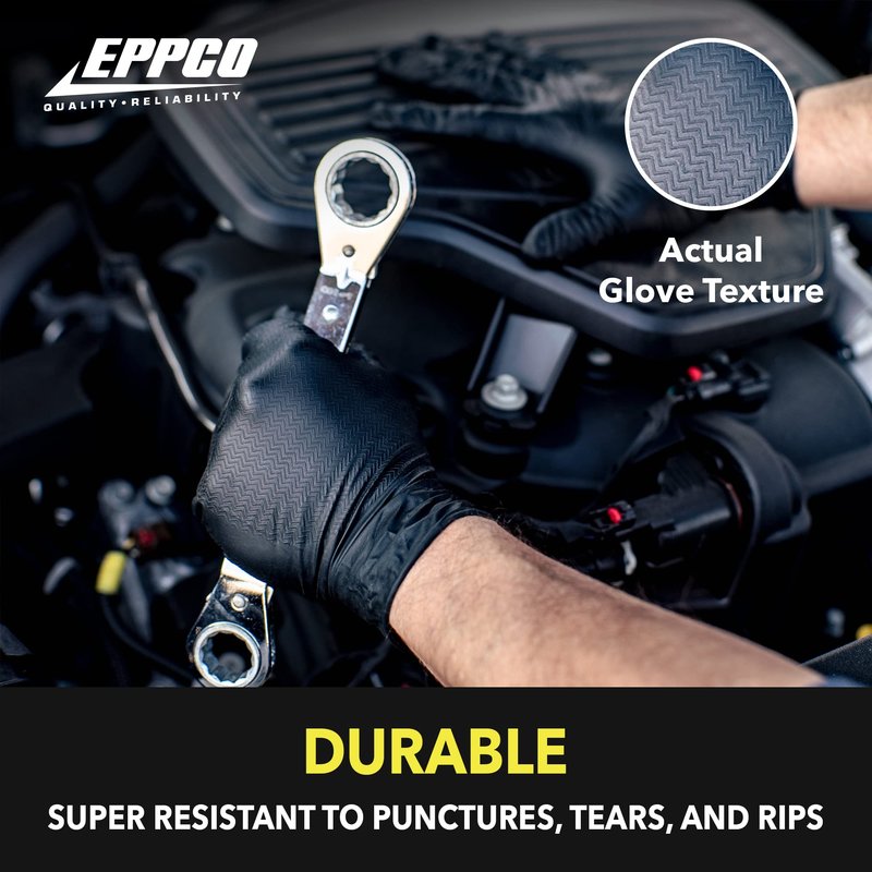 EPPCO LionGrip 7-Mil Black Nitrile Gloves Disposable Powder Free, Latex Free Textured Superior Grip Glove for Mechanics, Auto-motive, Industrial Work, X-Large, Box of 100