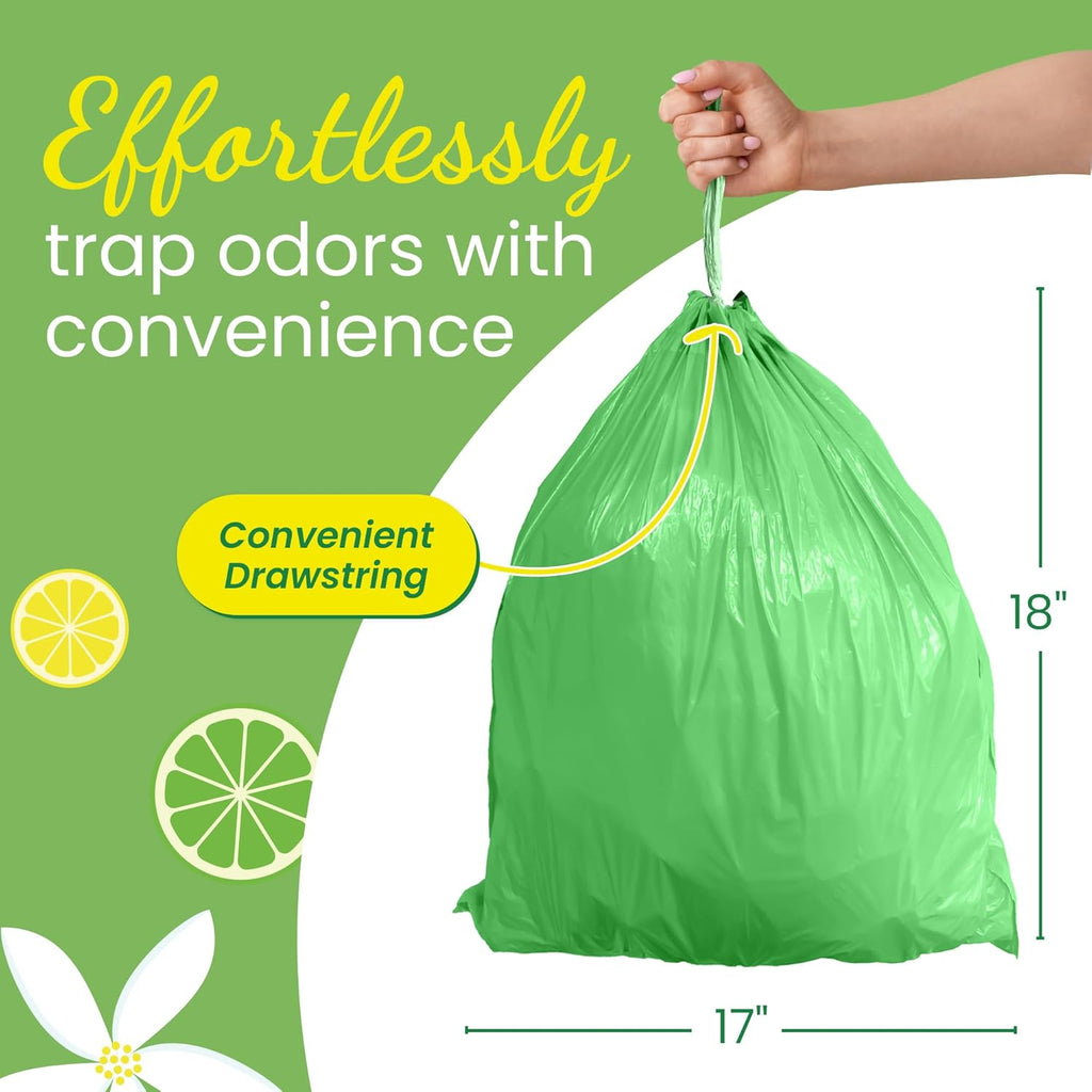 Reli. Citrus Scented Drawstring Trash Bags - 4 Gallon, 100 Count | Ideal for Bathroom & Small Cans