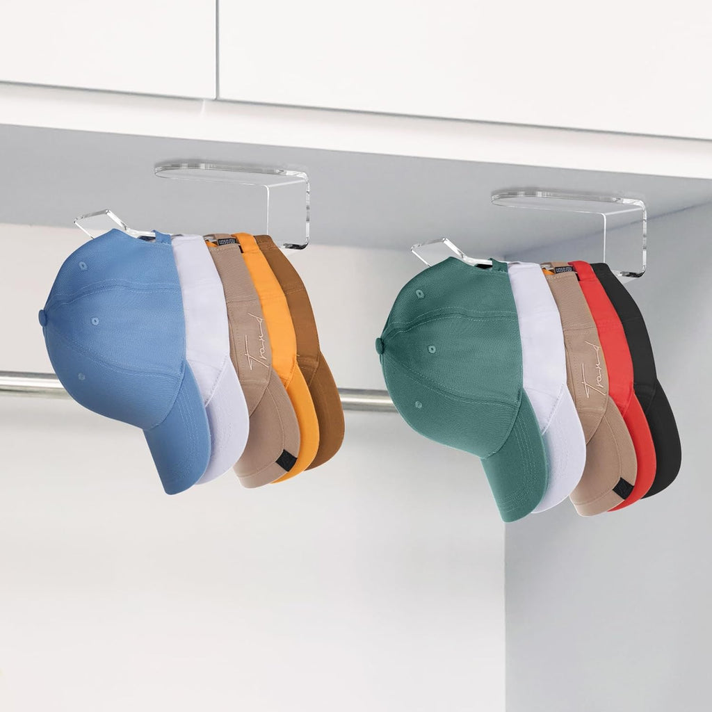 NiHome Clear Acrylic Hat Racks - Removable No-Drill Storage Organizer for Baseball Caps | 2-Pack