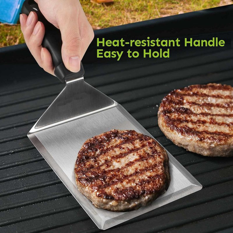 Generic Large Griddle Scoop and Wide Smash Burger Spatula. Stainless Steel Griddle Food Mover. BBQ Grill Food Shovel for Fried Food, Stir Fry, Hibachi Tools, Silver