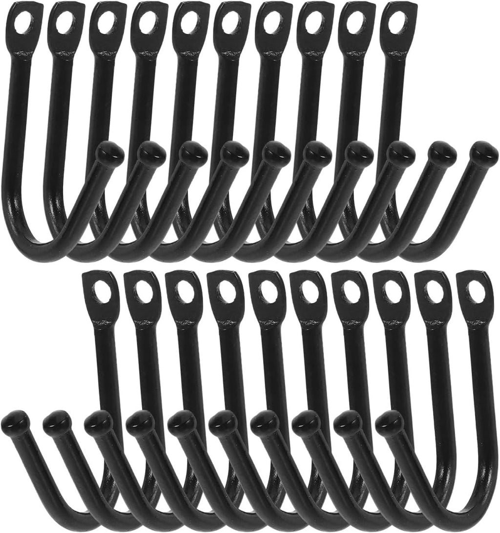 POPETPOP Heavy-Duty Garage Storage Hooks - 20pcs Steel Tool Organizer for Garden Tools & Bags | Wall-Mounted (Black)