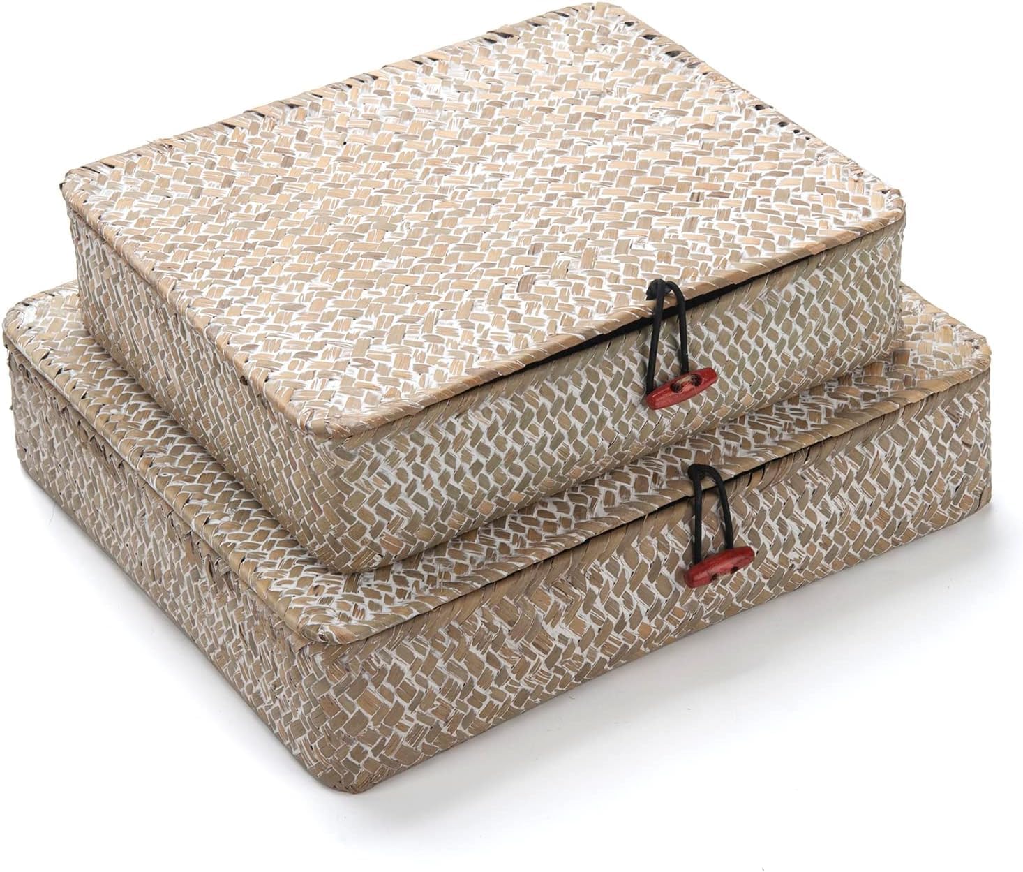Seagrass Storage Baskets - Woven Decorative Baskets with Lid for Organizing | Whitewash Finish