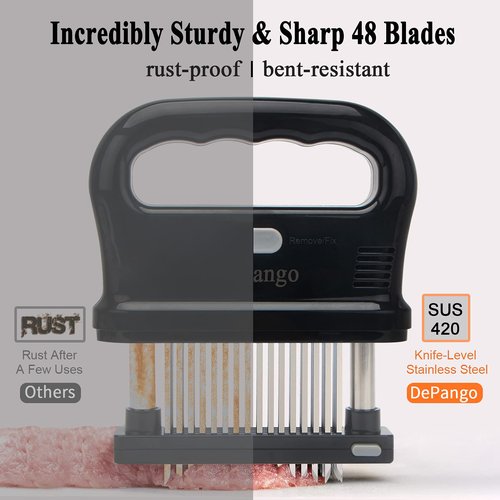 DePango Meat Tenderizer, Meat Tenderizer Needle with Heavy-Duty Stainless Steel 48 Blades for Tenderizing Steak/Chicken Breast/Pork Chops/Beef Brisket, Detachable for Cleaning, Dishwasher Safe (Large)