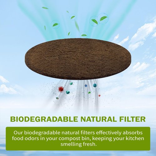 12 Pack Biodegradable Natural Filters for Kitchen Compost Bin, 7.25 Inch Compost Bin Charcoal Filter for Countertop Bin Pail Replacement, Longer Lasting Round Activated Charcoal Home Bucket Refill Set