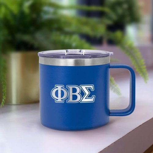 BBGreek Phi Beta Sigma Fraternity Paraphernalia - Official Vendor - 14 oz Insulated Coffee Mug - Greek Letters - Shield