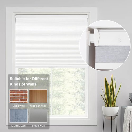 Homedemo Cordless Cellular Shades, No Tools No Drill Blackout Honeycomb Shades Pleated Blinds for Windows, White 35" W x 64" H