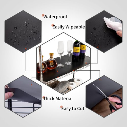 Poofzy Wire Shelf Liner 14" X 36", Non-Adhesive Plastic Shelf Liners for Wire Shelving, Waterproof Protector Mats (4PK, Black)