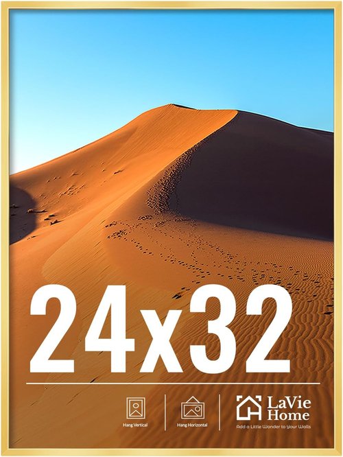 LaVie Home 24x32 Gold Picture Frame - HD Plexiglass Wall Display for Vertical/Horizontal Use | Classic Collection