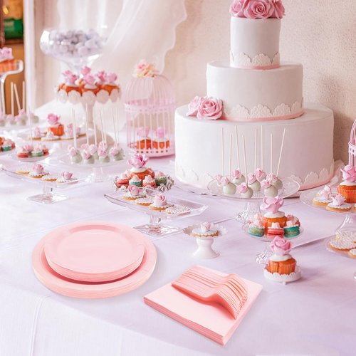 WYQJHKV Pink Party Supplies Set Include Pink Birthday Paper Plates and Napkins for Party Women(Severs 25 Guests)