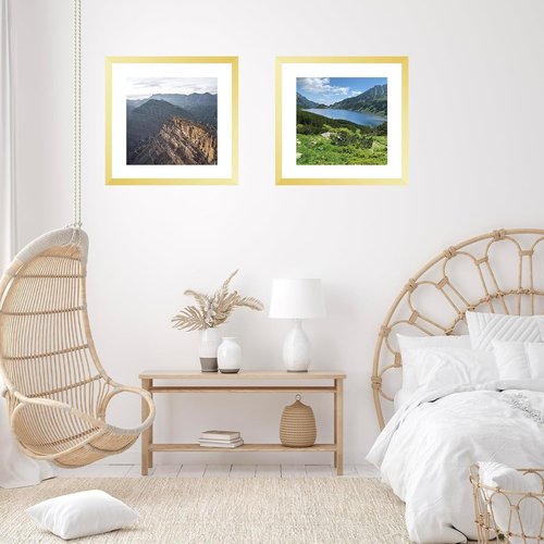 JCJMY 18x18 Gold Picture Frame - Shatter Resistant Plexiglass with 14x14 Mat for Wall Display