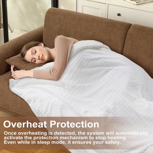 CAROMIO Electric Blanket Queen Size with Dual Control, Waffle Fast Heating Heated Blankets with ETL Certified, Soft Flannel & Sherpa Heat Throws, 5 Heating Levels & 10 Hours Auto Off, White, 84" x 90"