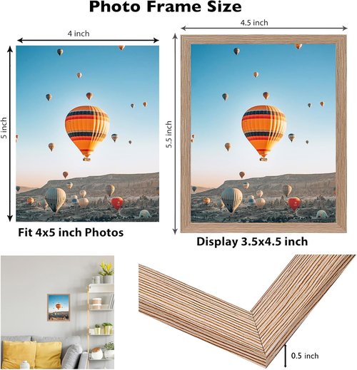 JCJMY 4x5 Rustic Brown Picture Frame - Versatile Wall Hanging or Tabletop Display with Shatter-Resistant Plexiglass