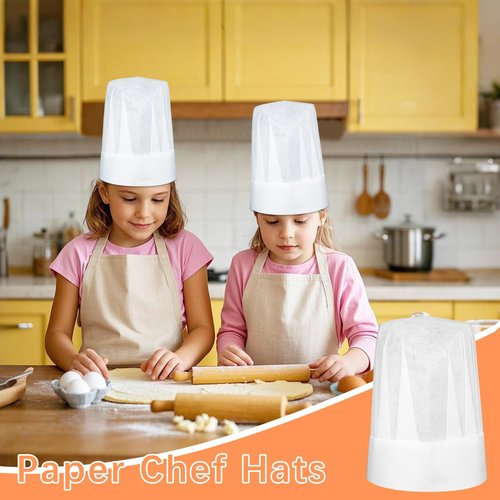 lipetol 30 Pack Chef Hats for Kids, Disposable Paper Chefs Hat Bulk DIY Kids Chef Cap for Baking, Cooking, Activity, Pizza Party