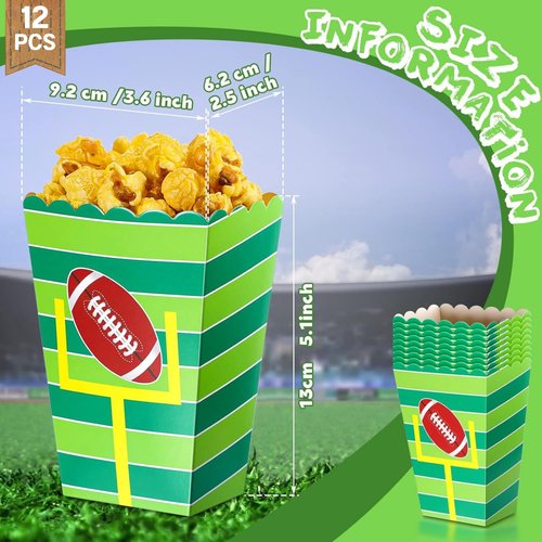 Glazeal 48Pcs Football Party Supplies, 36pcs Disposable Football Paper Trays Plates with 12pcs Popcorn Box for Football Theme Party Favors Gameday Birthday Sport Party Decor