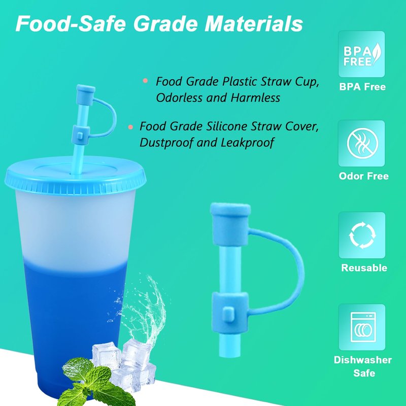 EASEVE Color Changing Cups with Lids and Straws - 12 Packs 24 oz Reusable Plastic Tumblers with Lids and Straws for Adults Kid Party, Bulk Tumblers for Iced Coffee Tea and Smoothie (with Straw Cover)