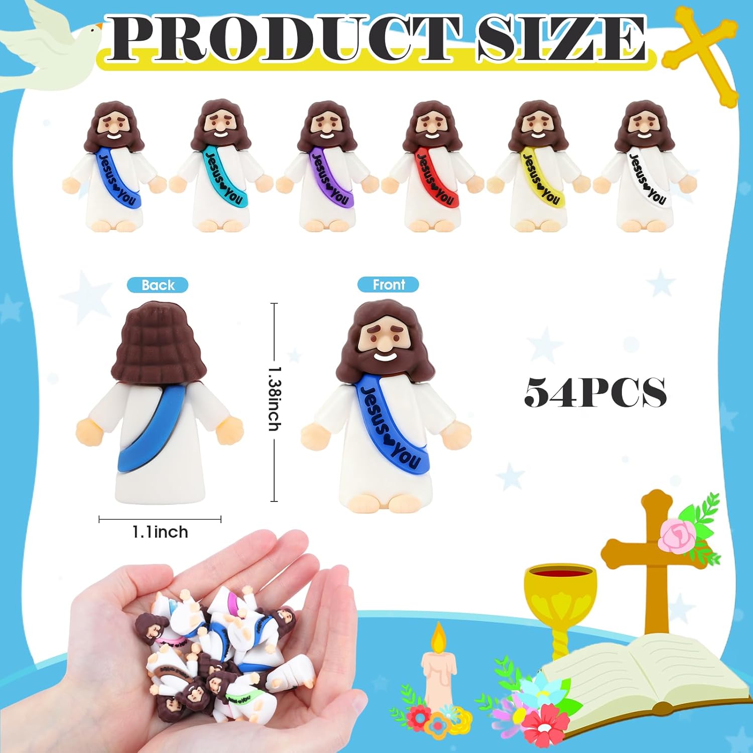 Skiennix 54 Pack Little Jesus Figurines - Pocket-Sized Religious Gifts for Easter & Baptism Favors