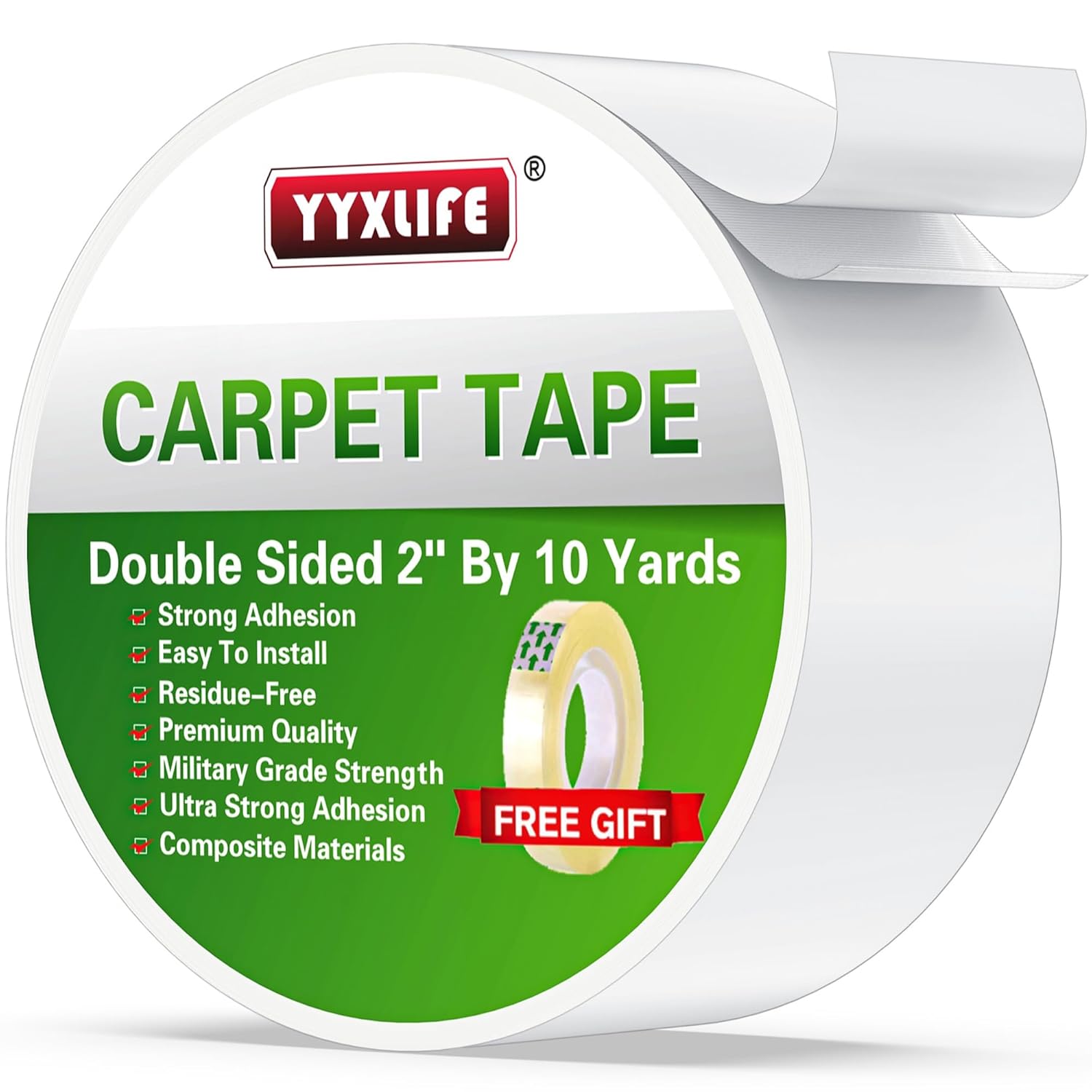 YYXLIFE Double-Sided Rug Tape - Strong Adhesive for Hardwood Floors | Non-Slip, No Residue, 2" x 10 Yards, White