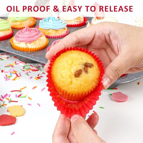 Caperci Red Cupcake Muffin Liners - 500-Count Food Grade, Grease-Proof & No Smell Baking Cups