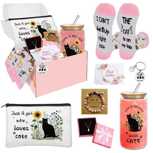 emzrivo Cat Lover Gifts for Women, Cats Mom Gifts for Mothers Day Birthday Christmas, Cat Gift for Women Crazy Cats Lady Essentials(Black)