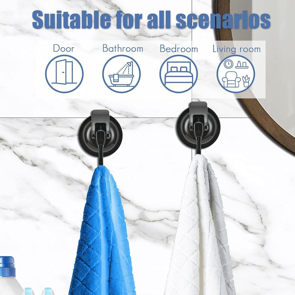 Skiennix Heavy Duty Vacuum Suction Cup Hooks - Easy Install Wreath Hanger for Kitchen & Bathroom (2, Black)