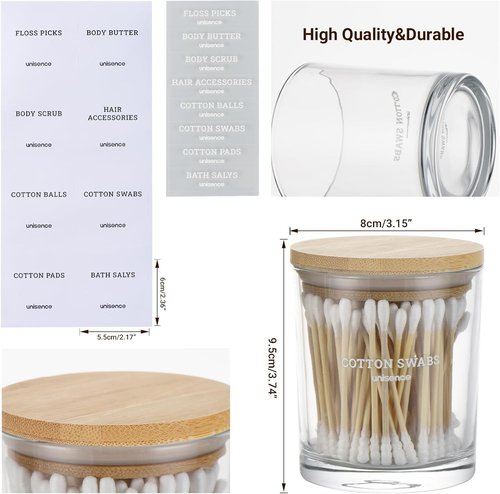 Glass Qtip Holder Set by [Brand Name] - 2 Pack Bathroom Organizer with Lid for Cotton Swabs & Makeup Storage