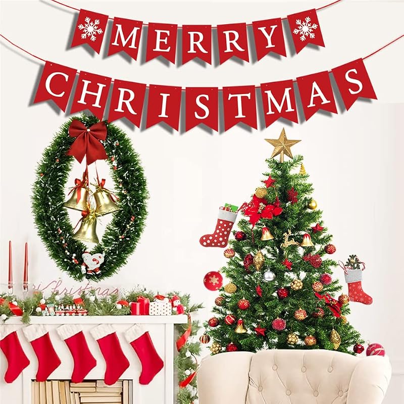 Merry Christmas Banner for Fireplace Mantel – Indoor Wall Decor, Reusable Letters