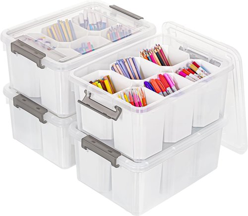 Citylife 17 QT Clear Plastic Storage Bins - Stackable Multipurpose Organizing Containers | 4-Pack