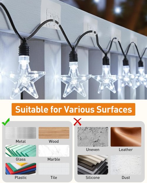 AGPTEK Heavy Duty Hooks for Outdoor String Lights - 100Pcs Clear Cable Clips with Adhesive Strips