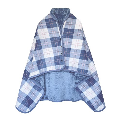 Missmat-Wearable Blanket, Poncho Throw with Buttons (55" L x 39.3" W), Comfy Plaid Shawl for Office, Bed, Sofa and Outdoors, All Seasons（Blue