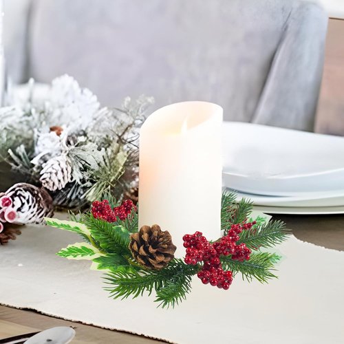 Caxchiling Mini Candle Wreaths - 4 Pcs with Pine Cones for Wedding & Home Decor | Elegant Table Centerpieces