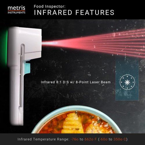 Metris Infrared Surface Thermometer - NSF Certified | FDA Compliant, 2°F Accuracy, 8-Point Laser